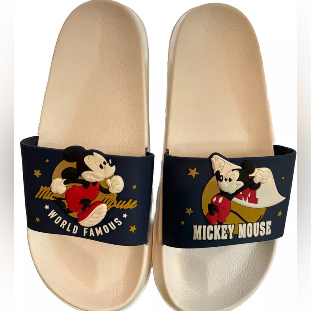 Disney World Famous Mickey Mouse Blue White Slides Mens Slippers Size 10 43-44